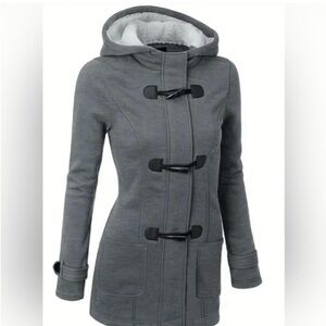 Gray Utility Jacket with Hood and Toggle Closure
